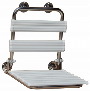 Krzesełko prysznicowe uchylne z oparciem z ciepłym siedziskiem PVC