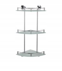 Półka szklana narożna potrójna chrom szkło matowe