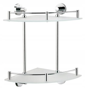 Półka szklana narożna podwójna chrom szkło przeźroczyste