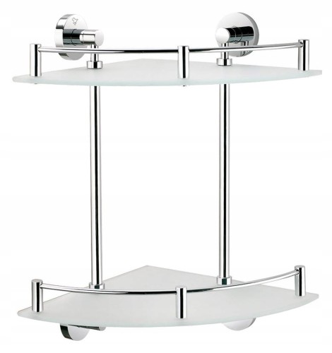 Półka szklana narożna podwójna chrom szkło przeźroczyste