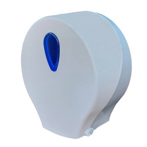Podajnik do Papieru Toaletowego JUMBO Biały z Niebieskim wizjerem
