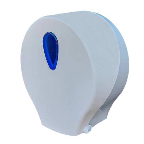 Podajnik do Papieru Toaletowego JUMBO Biały z Niebieskim wizjerem