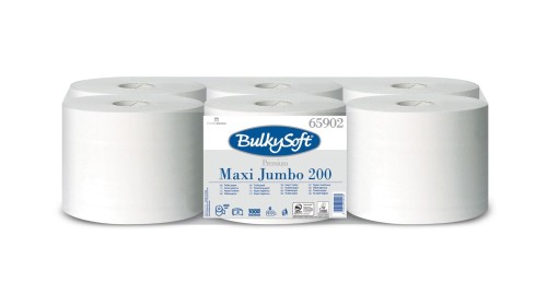 Papier toaletowy centralnego dozowania BulkySoft, 2 warstwy, kolor biały, celuloza, długość roli 200m. 6 rolek/op