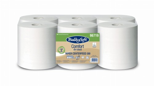 Ręcznik papierowy w roli centralnego dozowania maxi BulkySoft Comfort De-inked 1 warstwy, kolor biały, celuloza z recyklingu, długość 300m, 6 rolek/op.