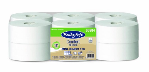 Papier toaletowy jumbo mini  Comfort DE-inked, 2 warstwy,  kolor biały, celuloza z recyklingu, długość roli 120m, 12 rolek/op.