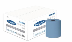 Ręcznik papierowy w roli autocut , 2 warstwy, wysokość 21 cm, średnica 19 cm, kolor niebieski, celuloza, długość 200m, 6 rolek/op.