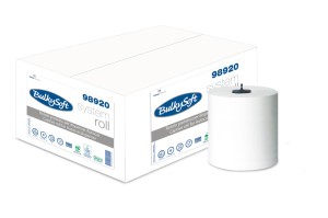 Ręcznik papierowy w roli autocut , 2 warstwy, wysokość 21 cm, średnica 19 cm, kolor biały, celuloza, długość 150m, 6 rolek/op.