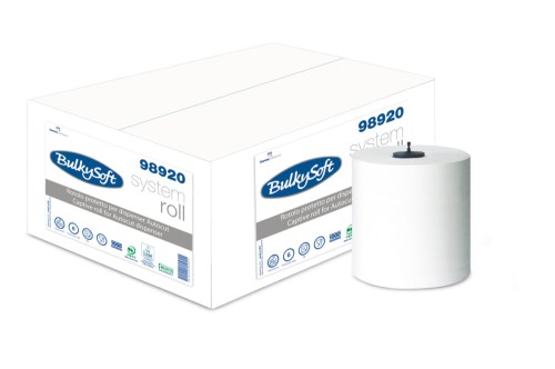 Ręcznik papierowy w roli autocut , 2 warstwy, wysokość 21 cm, średnica 19 cm, kolor biały, celuloza, długość 150m, 6 rolek/op.