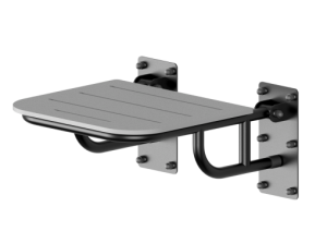 Krzesełko prysznicowe uchylne z podporami CZARNE ciepłe siedzisko