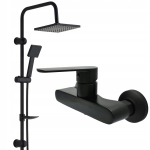 Zestaw prysznicowy czarny z baterią natryskową deszczownica kpl MAT 