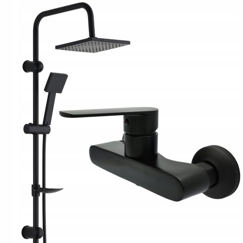 Zestaw prysznicowy czarny z baterią natryskową deszczownica kpl MAT 