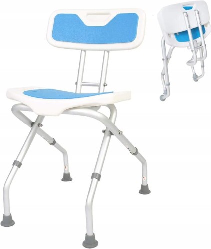 Krzesło kąpielowe składane pod prysznic LQX-040004 biało-niebieskie