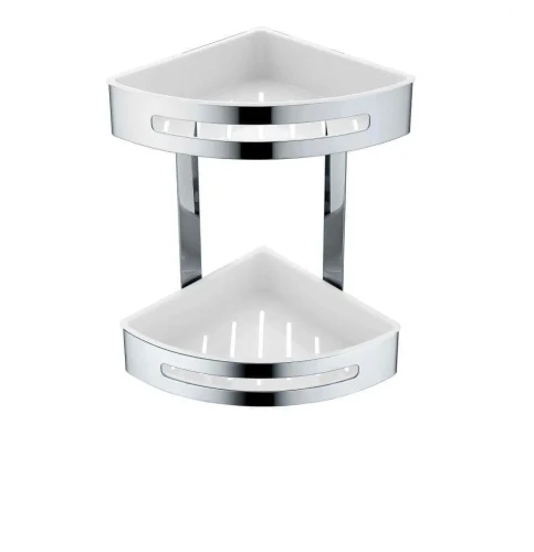 Koszyk Stella podwójny narożny / stal polerowana / wkłady z tworzywa białe