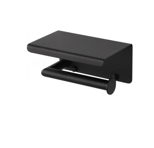 Uchwyt do papieru toaletowego Stella / z półką na telefon / czarny mat
