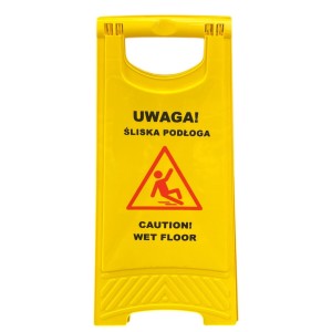 Tablica Ostrzegawcza 2 kolory Potykacz Stojak Uwaga Śliska Podłoga Żółta ver. PL-ANG